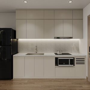 Khu bếp nhỏ gọn tiện nghi cho căn hộ studio Vinhomes GS3