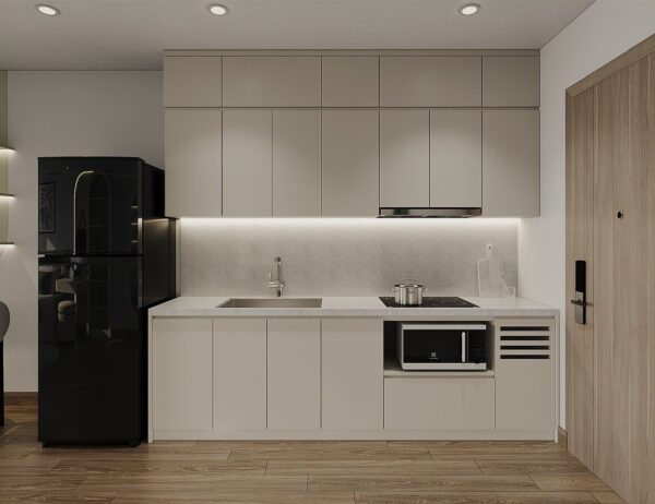 Khu bếp nhỏ gọn tiện nghi cho căn hộ studio Vinhomes GS3