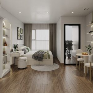 Thiết kế căn hộ studio 28m2 Vinhomes Smart City tone sáng hiện đại