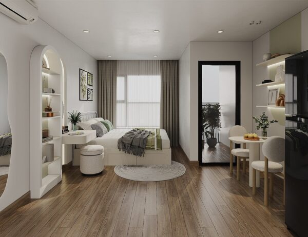 Thiết kế căn hộ studio 28m2 Vinhomes Smart City tone sáng hiện đại